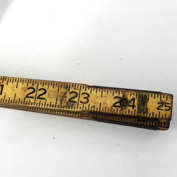 Vtg Lufkin Red End Folding Extension Ruler Natural Wood X46 Metal Hinges 6'-72" - Picture 4 of 6
